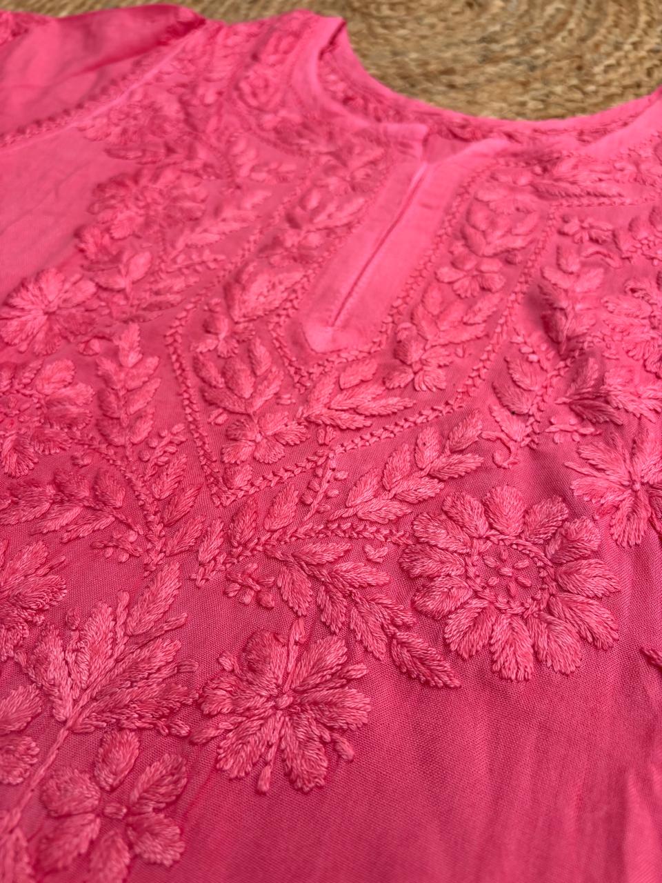 Kiara Dyeable Soft Rayon Handwork Chikankari Kurti - Gazri Colour