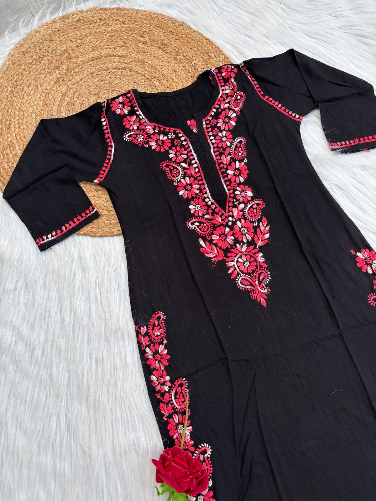Ghada Soft Rayon Lucknowi Handwork Chikankari Kurti - gazri Colour