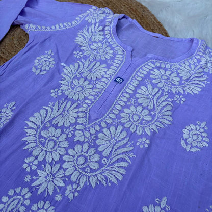 Isha Slub Cotton Chikankari Kurti - Purple colour