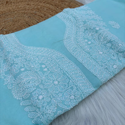 Madhuri Voile Cotton Chikankari Unstitched 3 pc set - Blue Colour