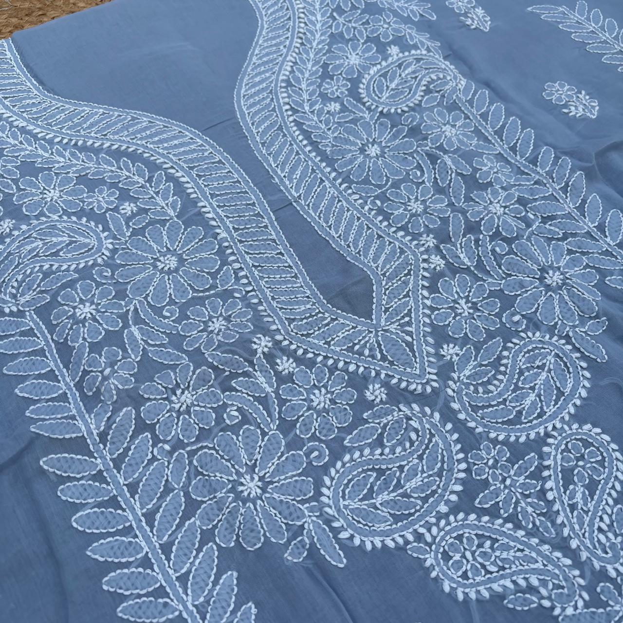 Madhuri Voile Cotton Chikankari Unstitched 3 pc set - Grey Colour