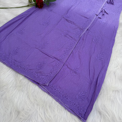 Shazia Ombre Shaded Dobby Cotton Chikankari Angarakha - Purple Colour