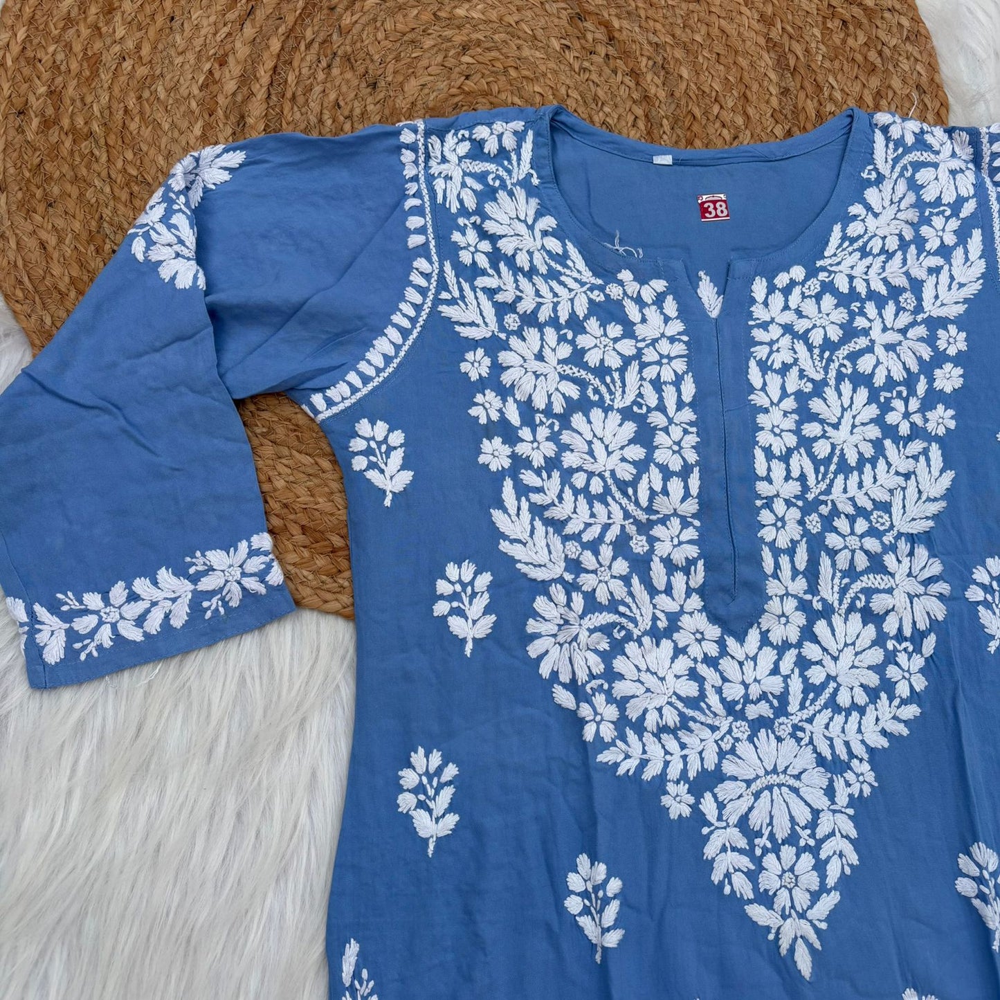 Maysa Soft Rayon Chikankari Kurti - Blue Colour