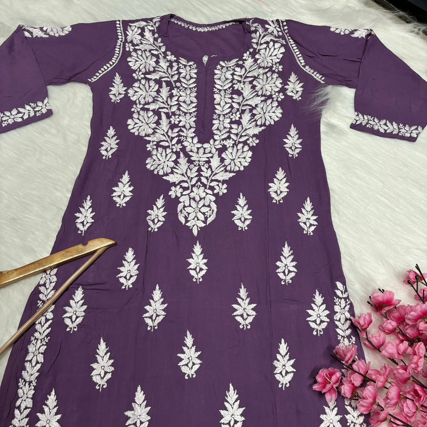 Avneet Kaur Inspired Modal Chikankari Kurti - Mauve colour