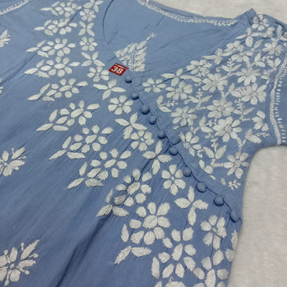 Zeenat Rayon Side Button Chikankari Kurti - Ocean Blue Colour