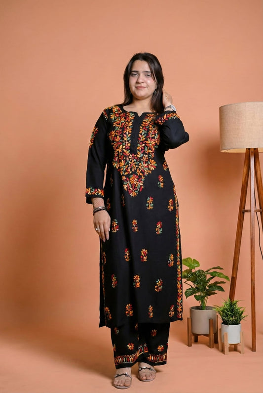 Namara Soft Rayon Chikankari Kurti Plazo Set - Multi Colour