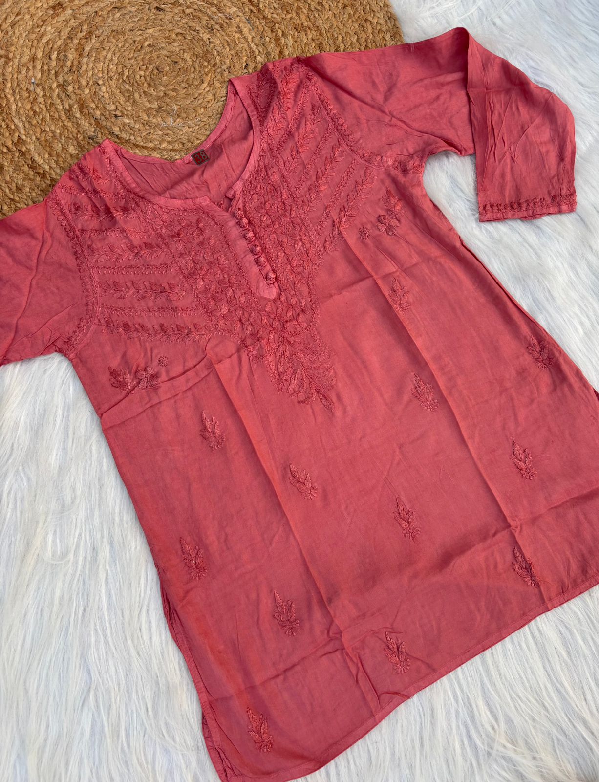 Zimal Dyeable Soft Rayon Chikankari Short Kurti - Gazri Colour
