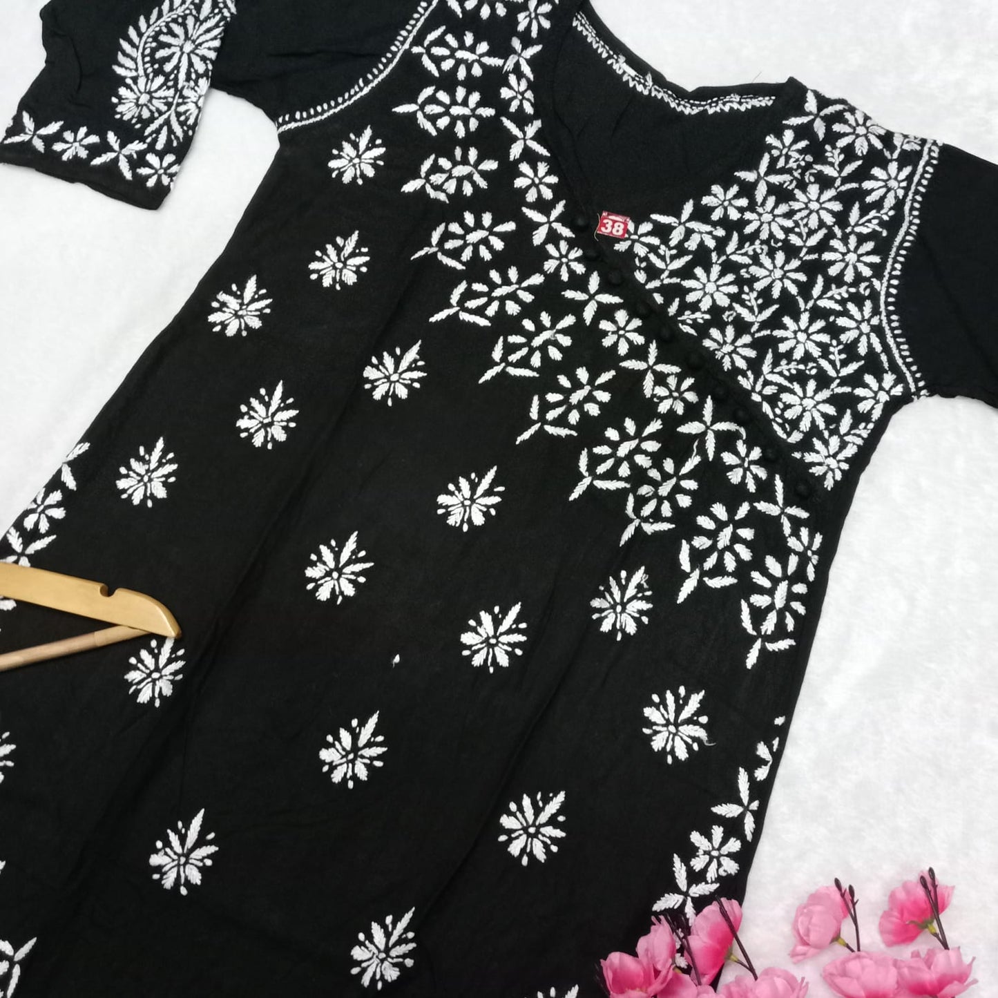 Zeenat Rayon Side Button Chikankari Kurti -Black Colour