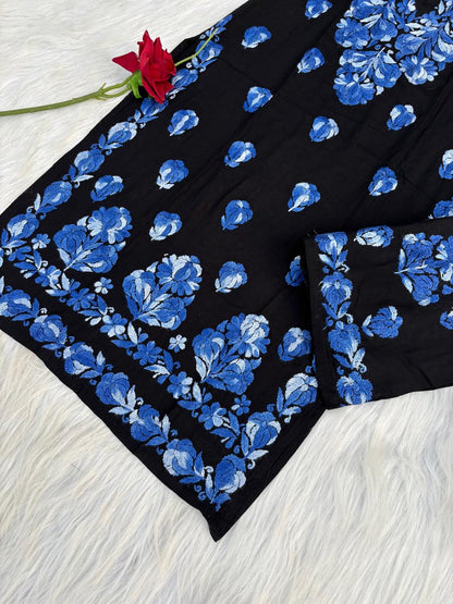 Rida Rayon Handwork Chikankari Kurti Set - Blue Colour
