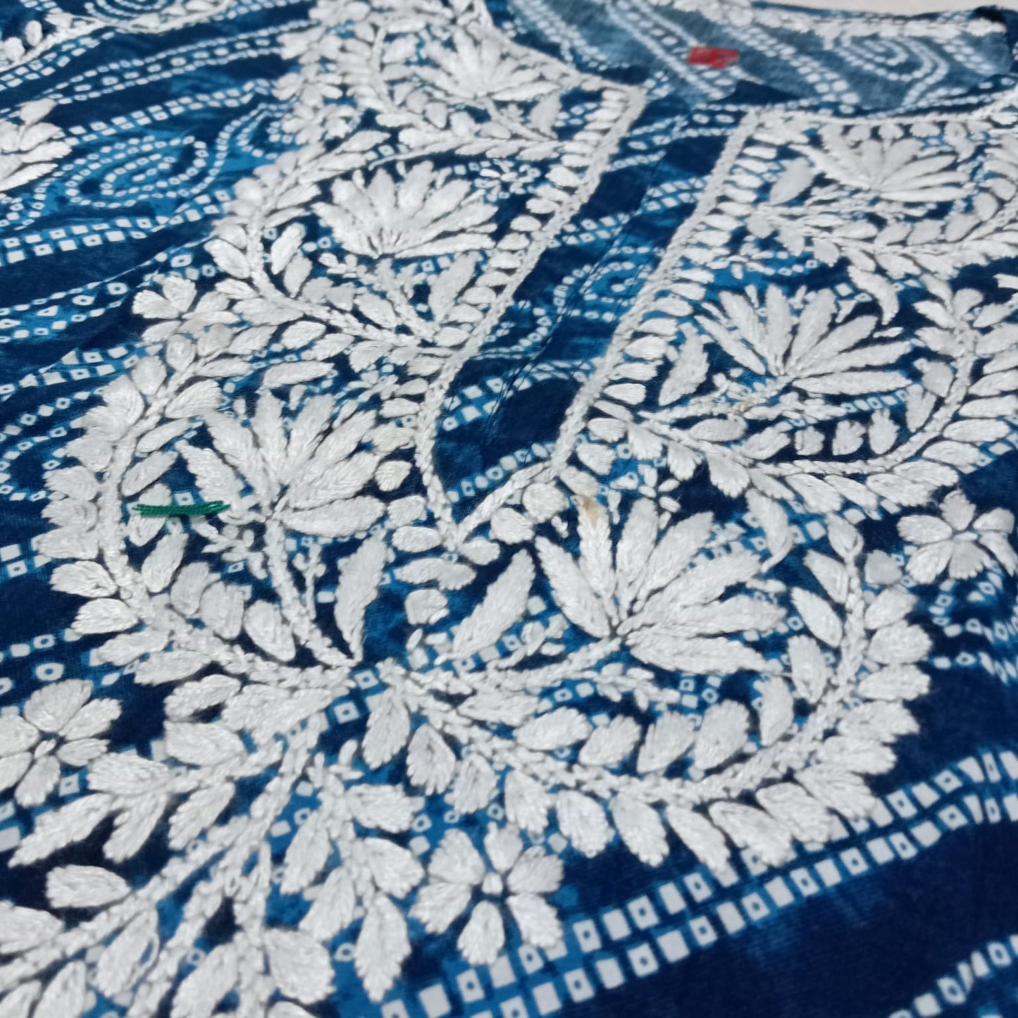 Falak Bandhani Print Rayon Chikankari Kurti Blue Colour