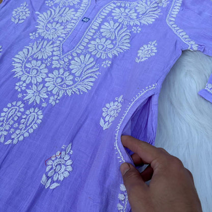 Isha Slub Cotton Chikankari Kurti - Purple colour