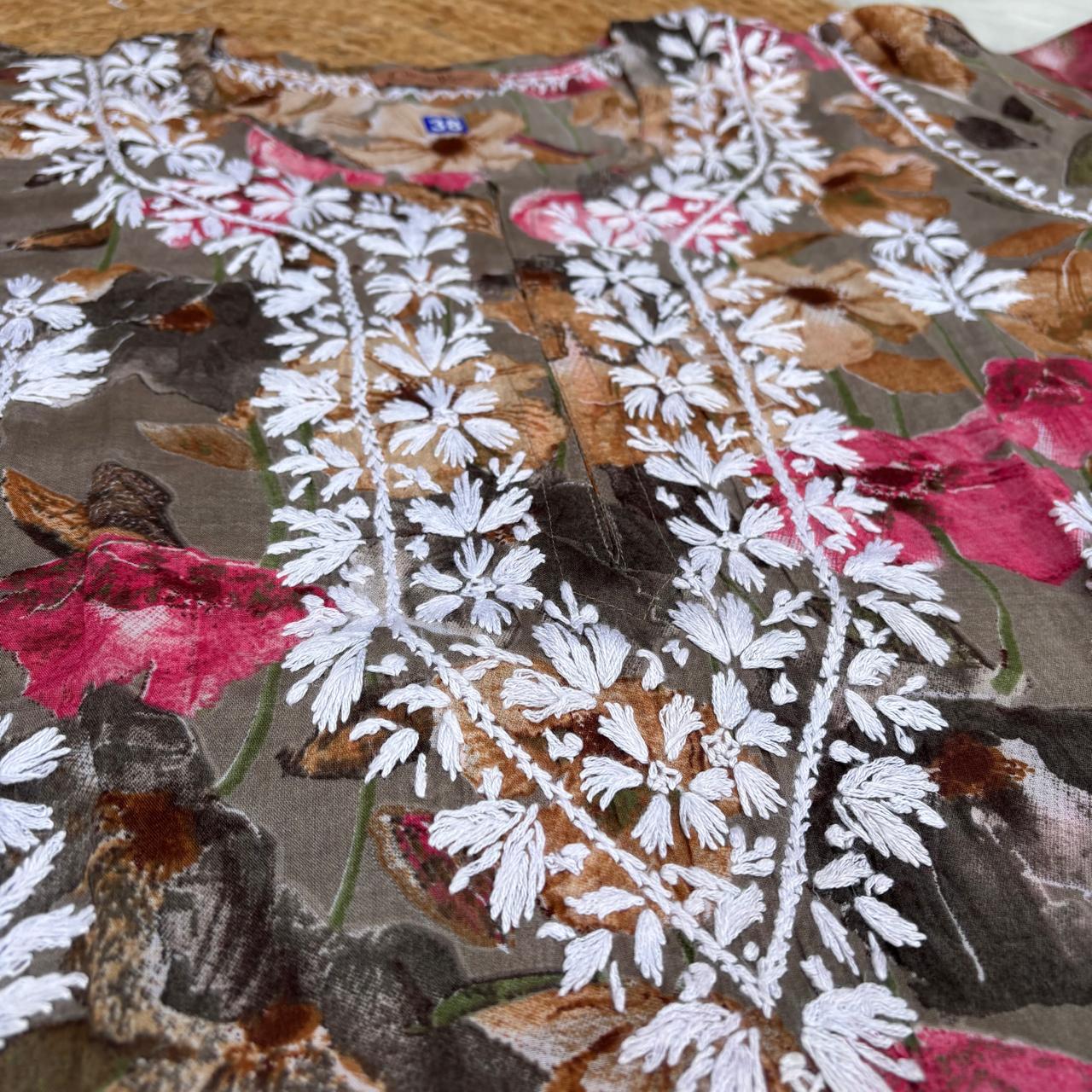Jameela Mulmul Cotton Chikankari Kurti Set - Muted Brown Colour