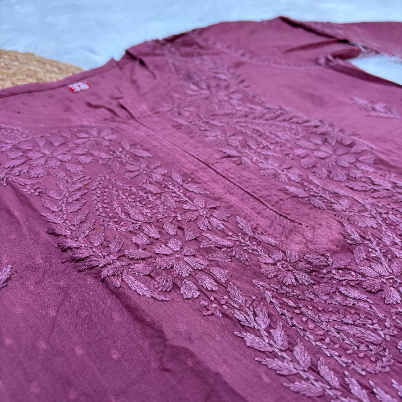 Tamanna Ombre Shaded Dobby Cotton Chikankari Kurti - Brown Colour