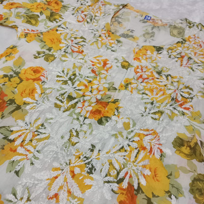 Aisha Mulmul Floral Printed Chikankari Handwork Kurti-  Yellow Colour