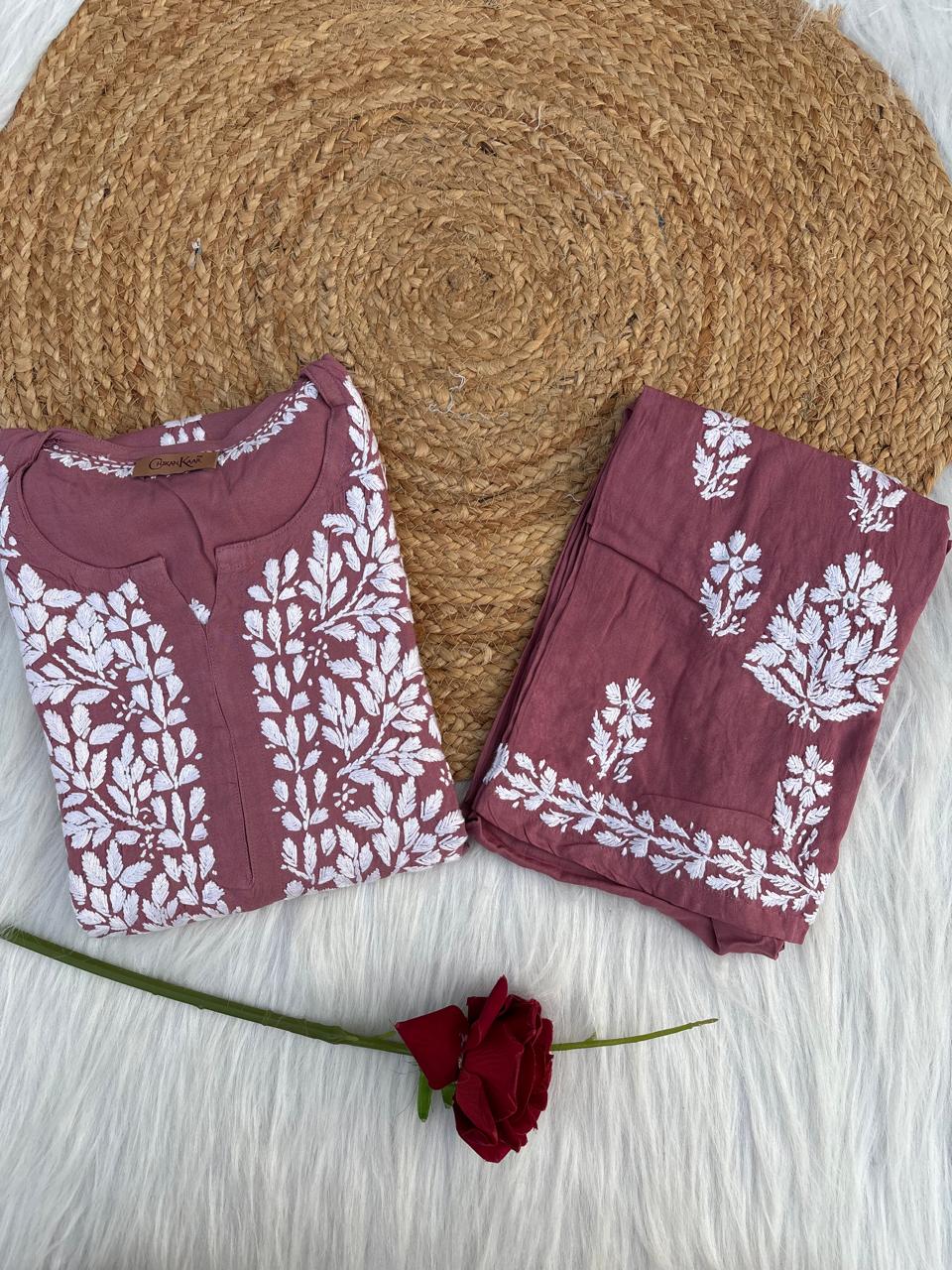 Samara Rayon Handwork Chikankari Kurti Plazo Set - Blush Colour