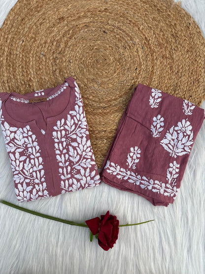 Samara Rayon Handwork Chikankari Kurti Plazo Set - Blush Colour