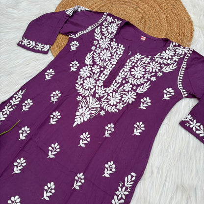 Maysa Soft Rayon Handwork Chikankari Kurti - Mauve Colour