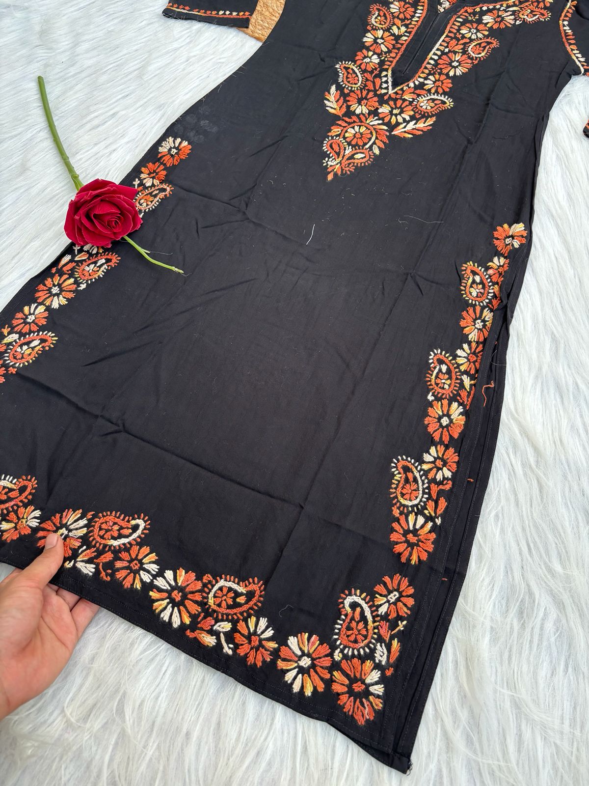 Ghada Soft Rayon Lucknowi Handwork Chikankari Kurti -Rust Colour