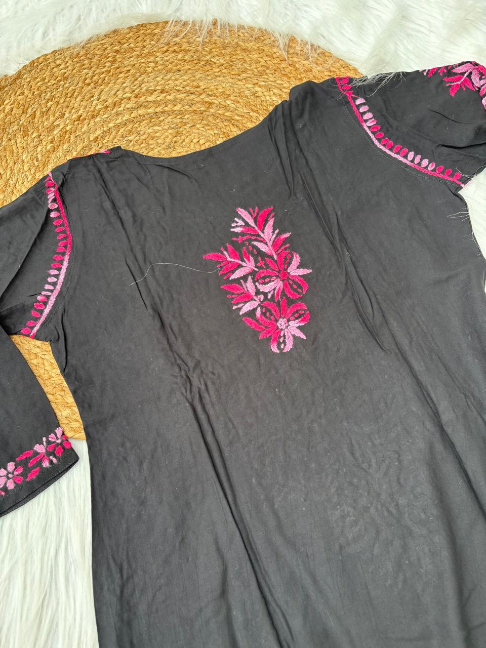Shefrin Soft Rayon Lucknowi Handwork Chikankari Kurti - Pink Colour