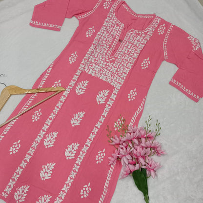 Soft Rayon Heavy Chikankari Panel Work Kurti -Gazri Colour