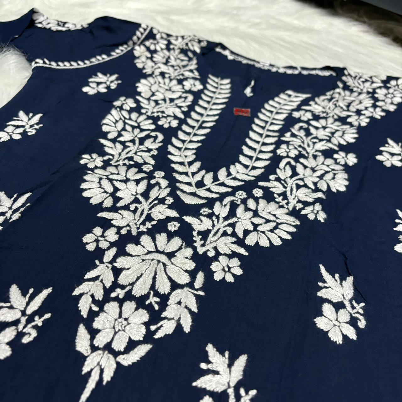 Avneet Kaur Inspired Modal Chikankari Kurti - Navy Blue colour