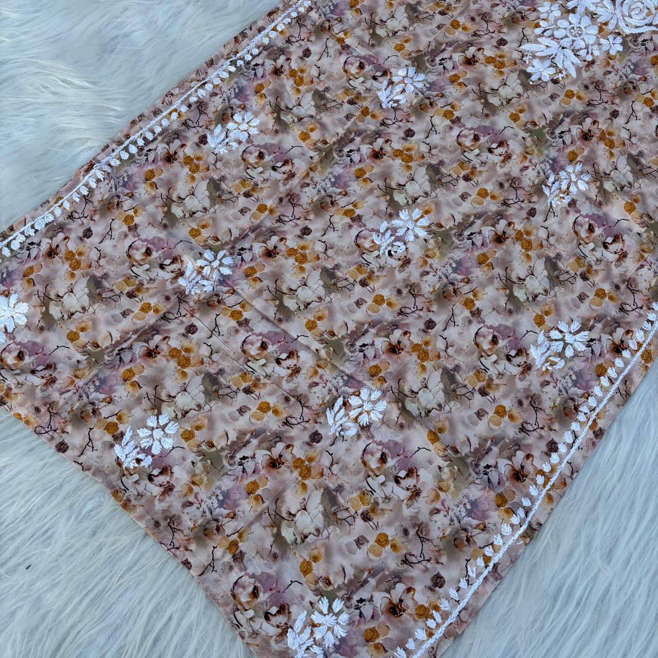 Hina Rayon Rose work Lucknowi Chikankari kurti - Cream Colour