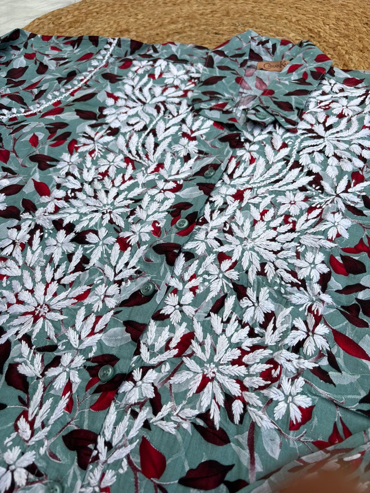 Mulmul Cotton Lucknowi Chikankari Coord Set - Muted Blue Colour