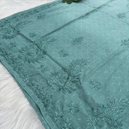 Farah Ombre Shaded Dobby Cotton Chikankari Kurti - Pista green colour