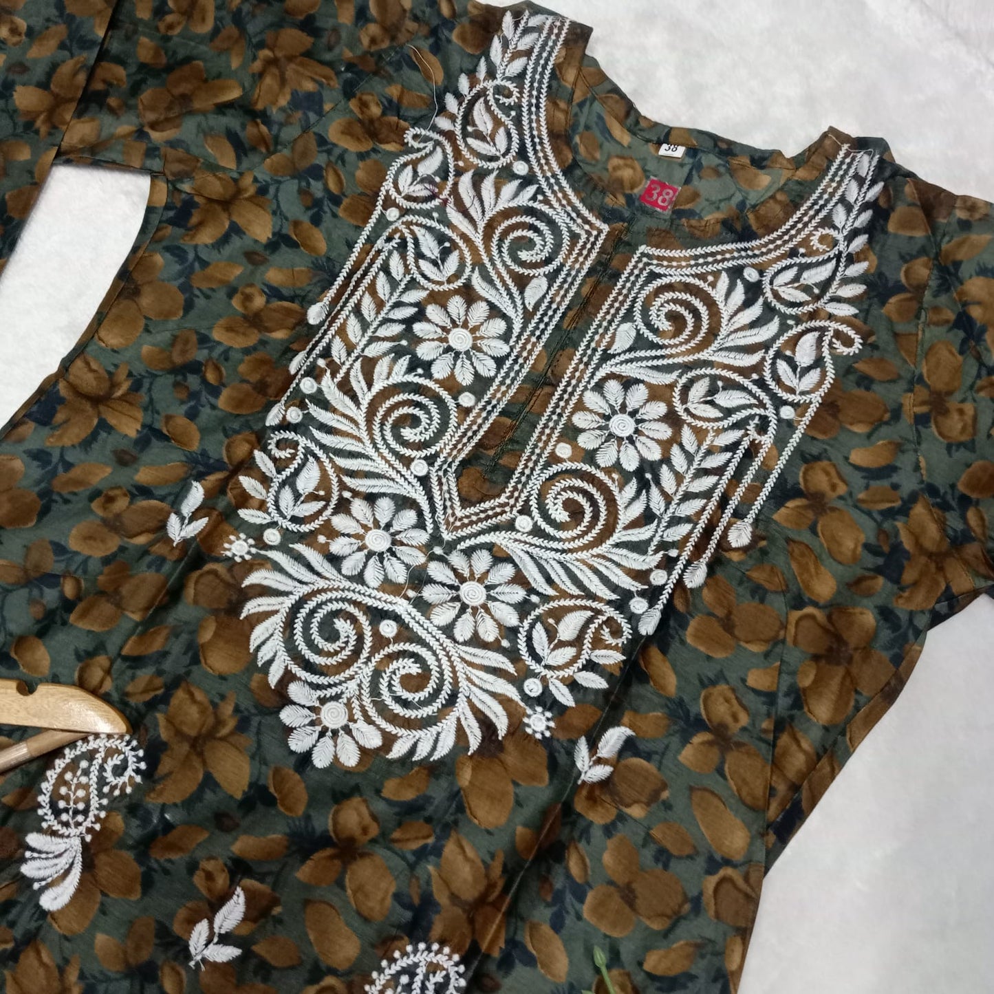 Cotton Silk Chikankari Machine Work Kurti - Dark Green Colour