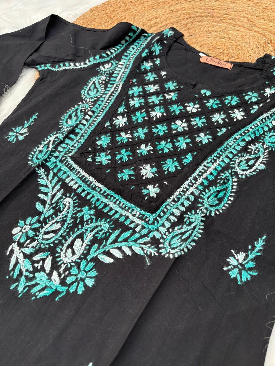 Maryam Handwork Cotton Lucknowi Chikankari Kurti - Sea Green Colour