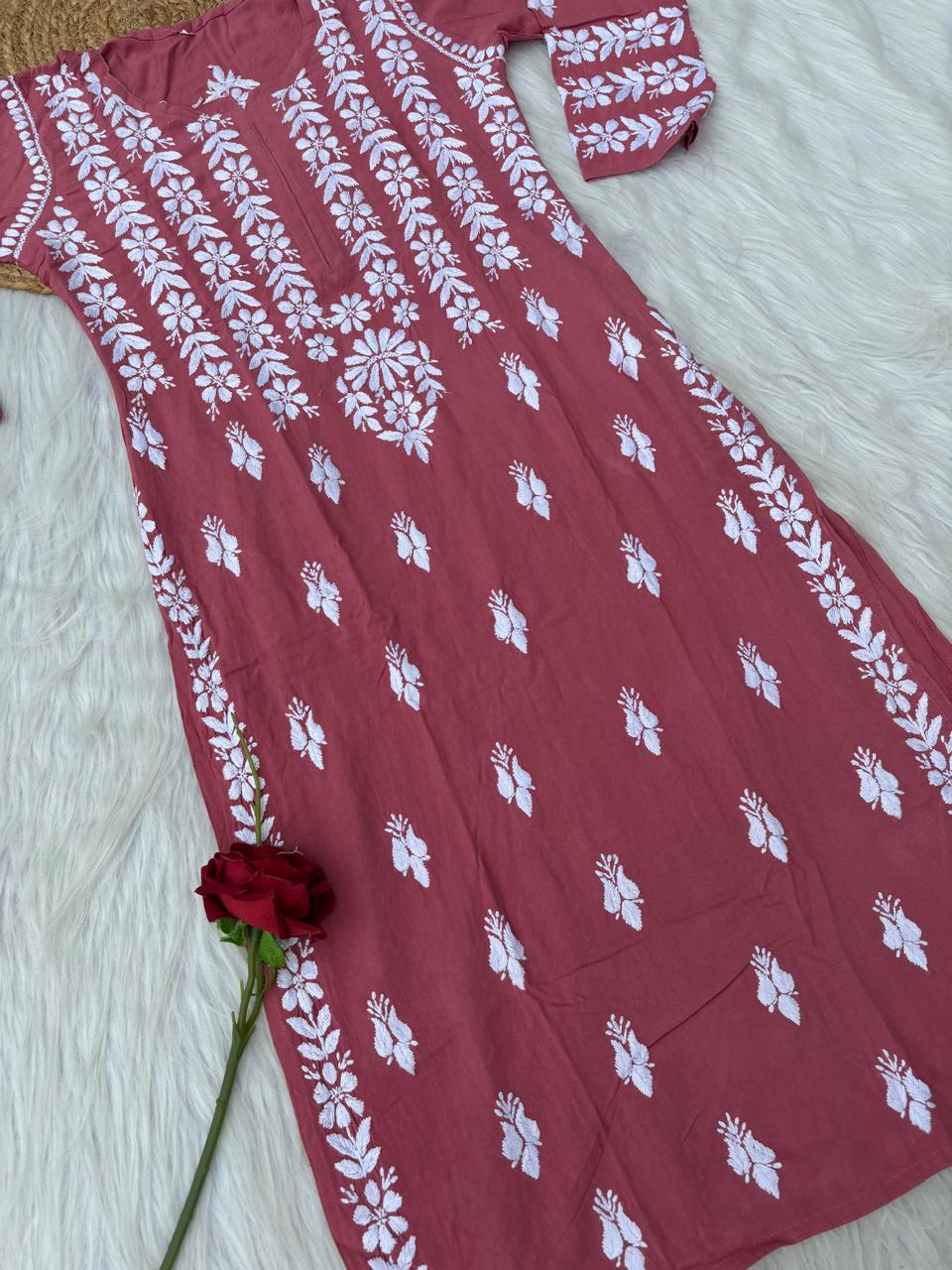 Zoobia Soft Rayon Handwork Chikankari Kurti - Gazri Colour