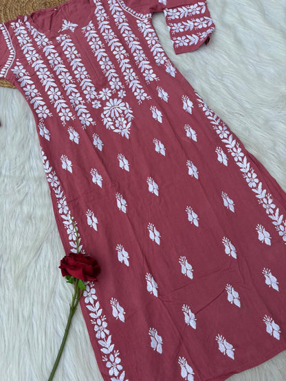 Zoobia Soft Rayon Handwork Chikankari Kurti - Gazri Colour