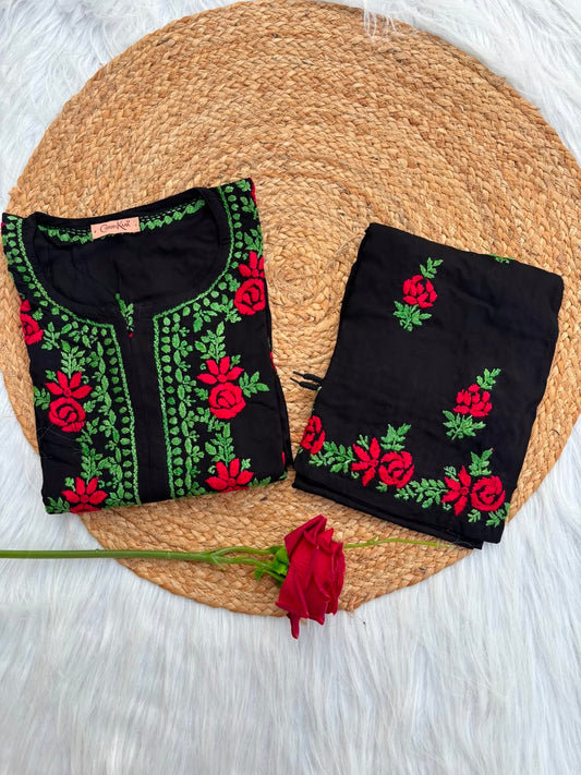 Sabah Rayon Handwork Chikankari Kurti Set - Red Colour