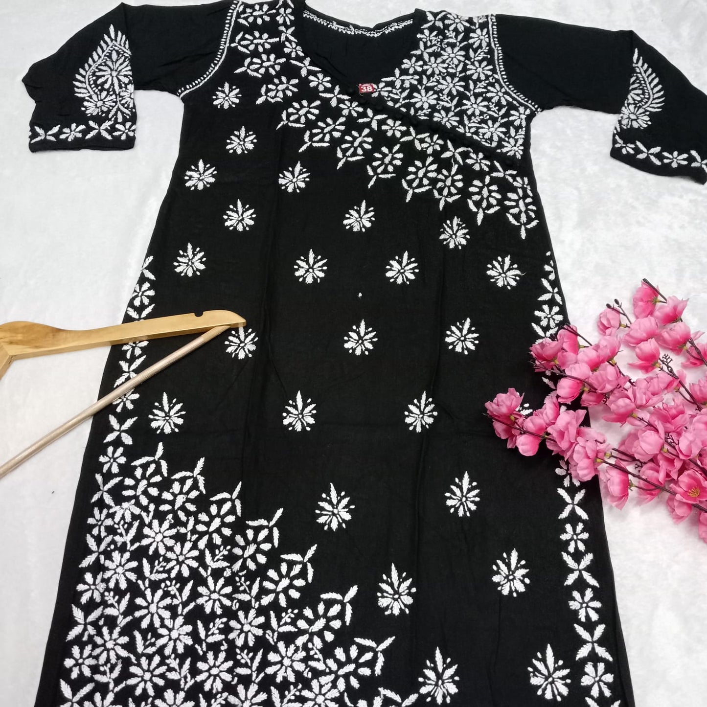 Zeenat Rayon Side Button Chikankari Kurti -Black Colour