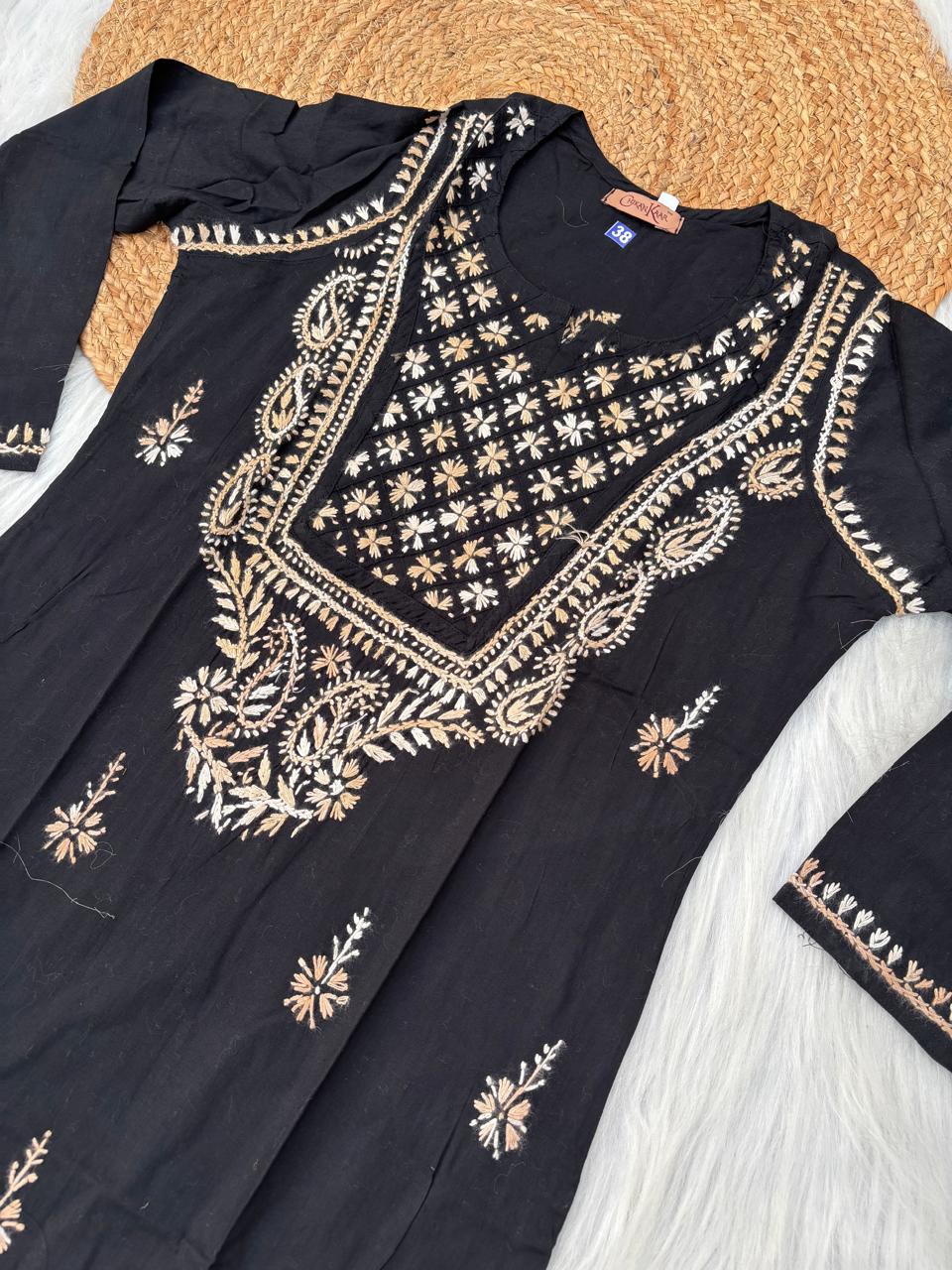 Maryam Handwork Cotton Lucknowi Chikankari Kurti - Yellow Colour