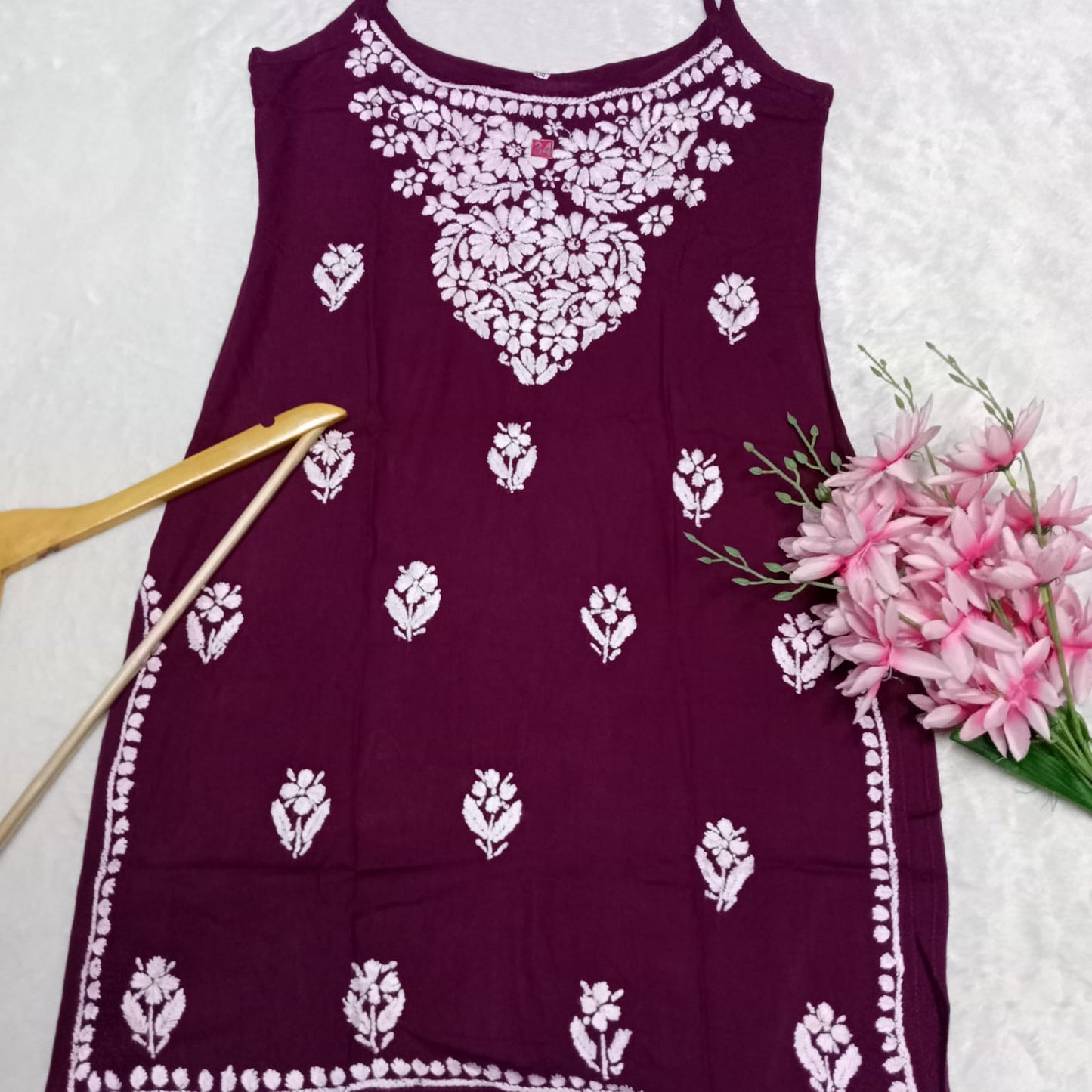 Nafisa Chikankari Sleeveless Short Kurti - Wine Colour