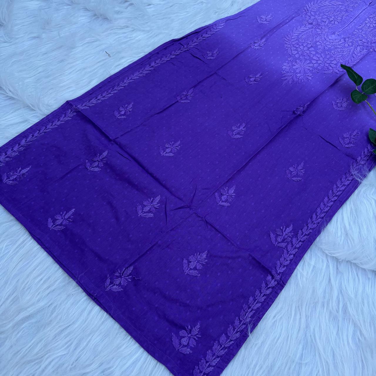 Tamanna Ombre Shaded Dobby Cotton Chikankari Kurti - Purple Colour