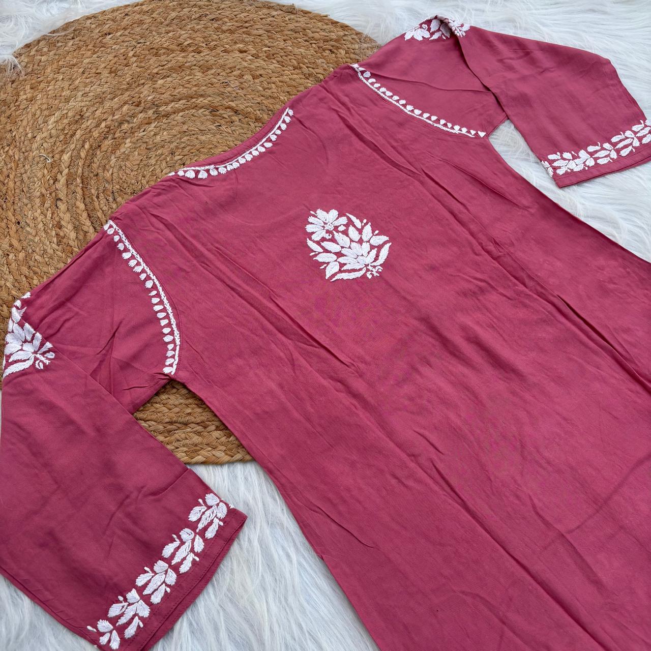 Samara Rayon Handwork Chikankari Kurti Plazo Set - Gazri Colour