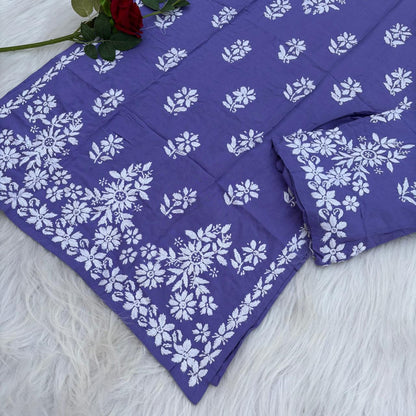 Maya Rayon Chikankari Kurti Plazo Set - Purple Colour
