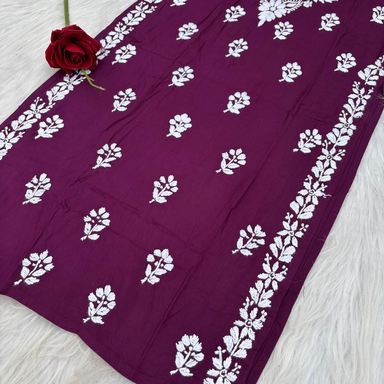 Maysa Soft Rayon Chikankari Kurti - Wine Colour