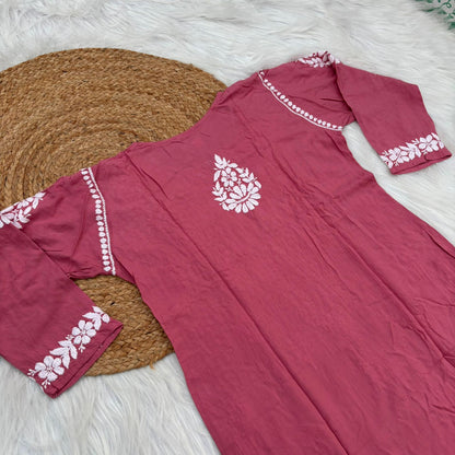 Maysa Soft Rayon Handwork Chikankari Kurti - Gazri Colour