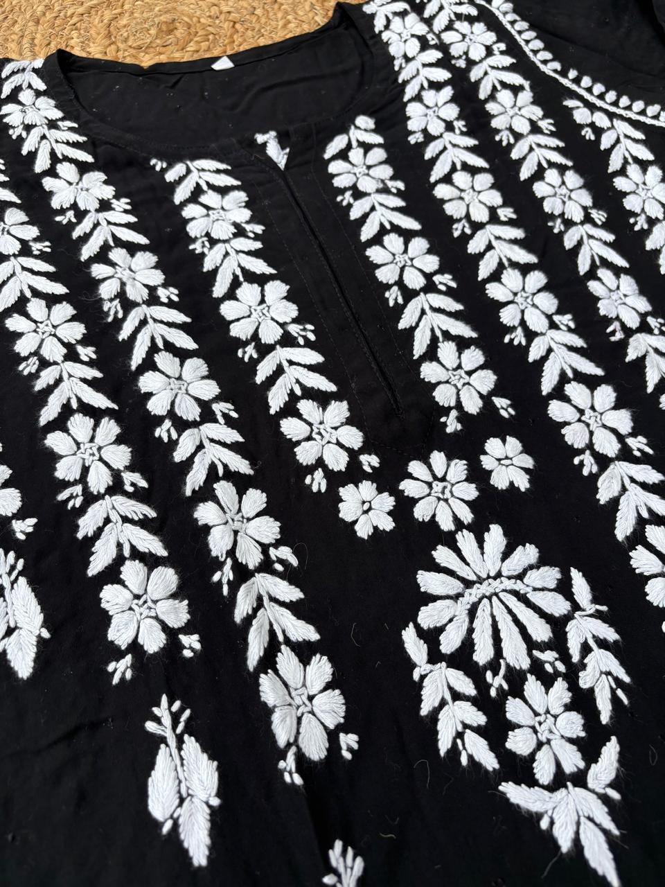 Zoobia Soft Rayon Handwork Chikankari Kurti - Black Colour