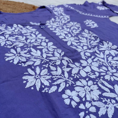 Maya Rayon Chikankari Kurti Plazo Set - Purple Colour