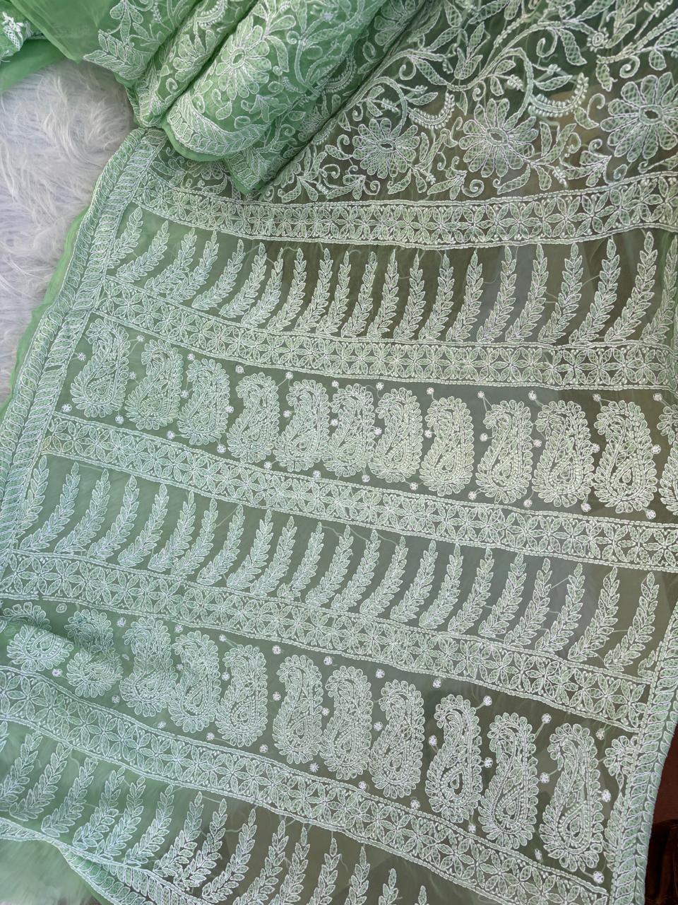 Shehnaz Georgette Full Jaal Saree with Unstitched blouse - Green Colour