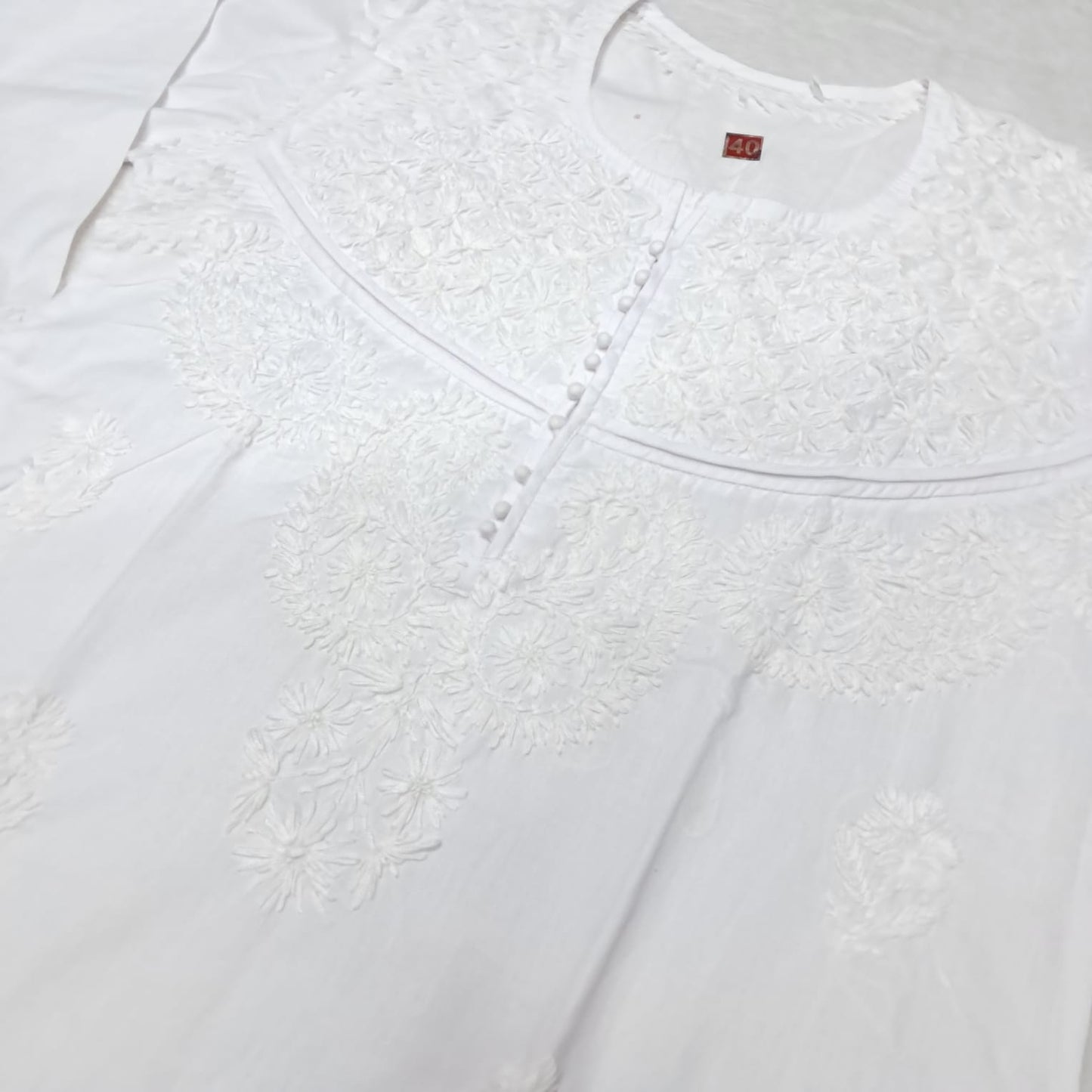 Adiva Pure Cotton Chikankari Handwork Kurti -White Colour