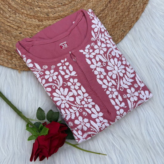 Maysa Soft Rayon Chikankari Kurti - Gazri Colour