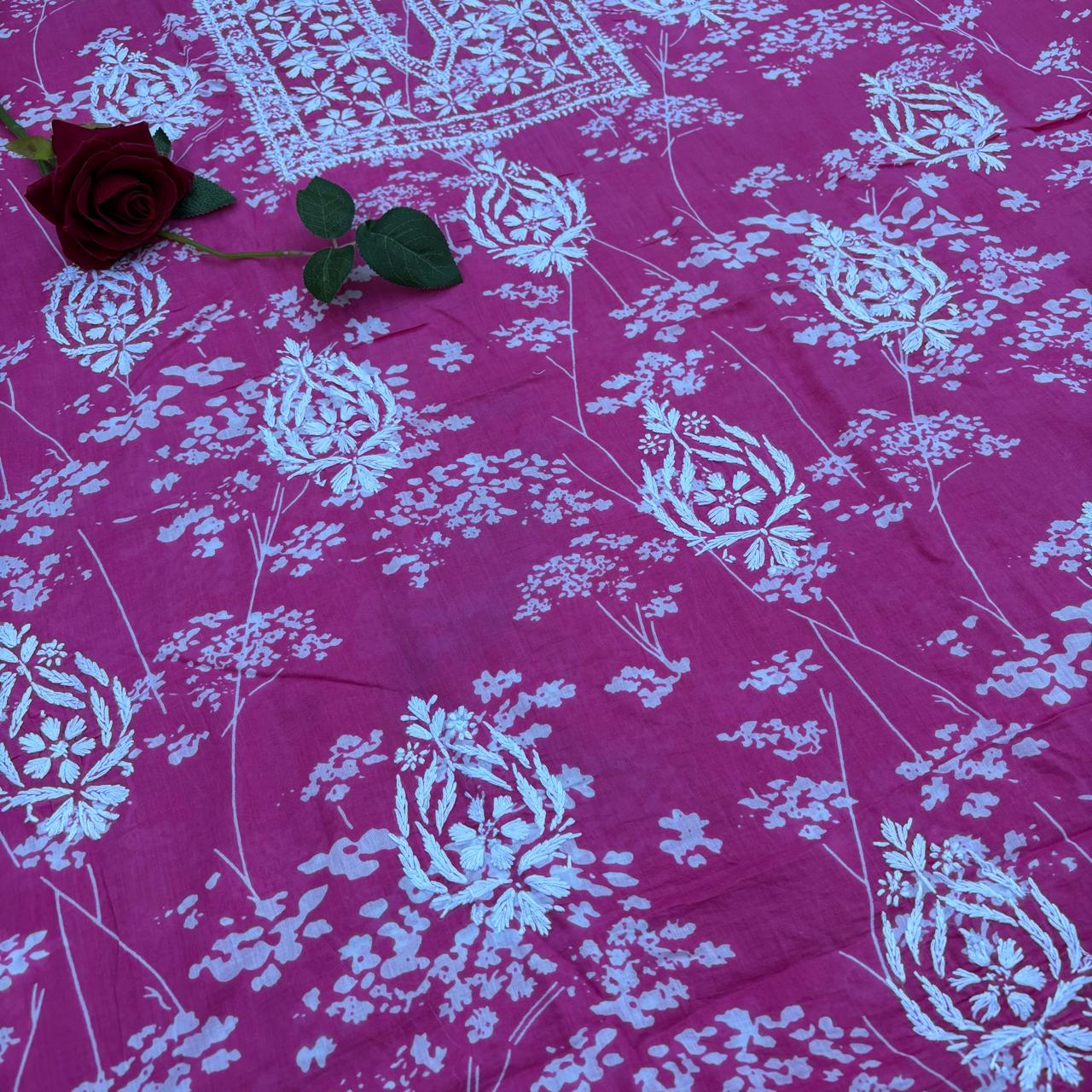 Nisha Pure Mulmul Unstitched Kurti - Pink color