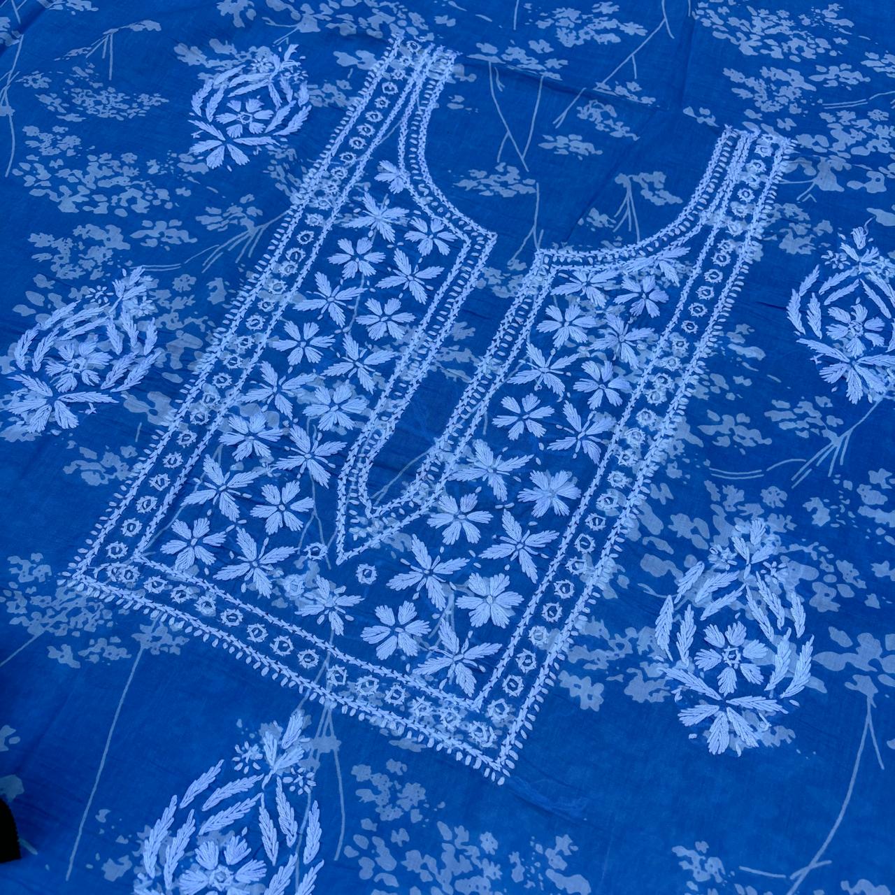 Nisha Pure Mulmul Unstitched Kurti - Blue color