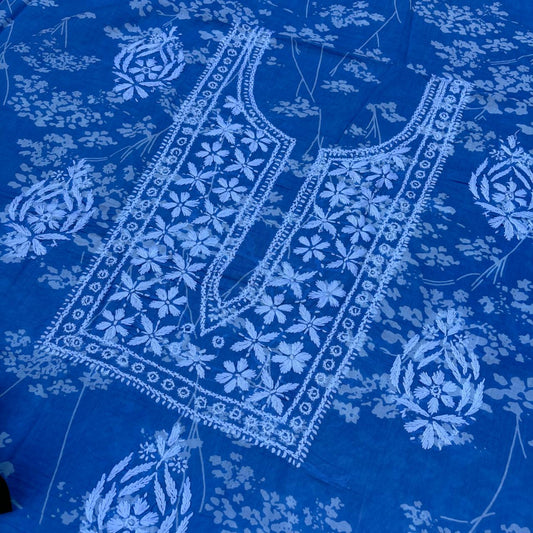 Nisha Pure Mulmul Unstitched Kurti - Blue color