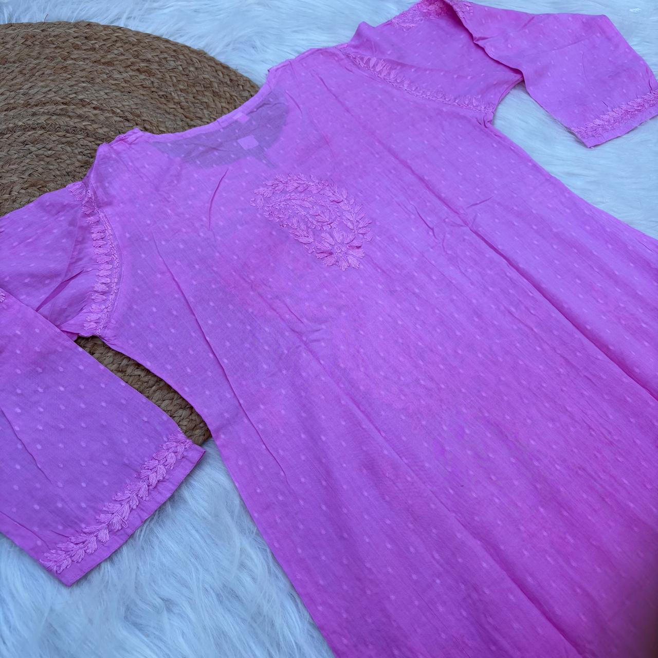 Tamanna Ombre Shaded Dobby Cotton Chikankari Kurti - Pink Colour